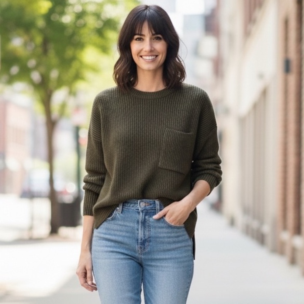 Madewell Thompson Pocket Pullover Sweater Heather Elm Green Size M
